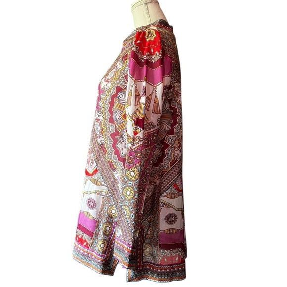 Hale Bob Pink and Red Graphic Silk Tunic with Mandarin Collar Size XL - Picture 3 of 10